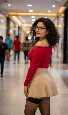 craiyon_125413_A_closeup_shot_In_a_bustling__warmly_lit_mall_corridor__a_skinny_but_attractive_Indian_40ish_woman_w-2